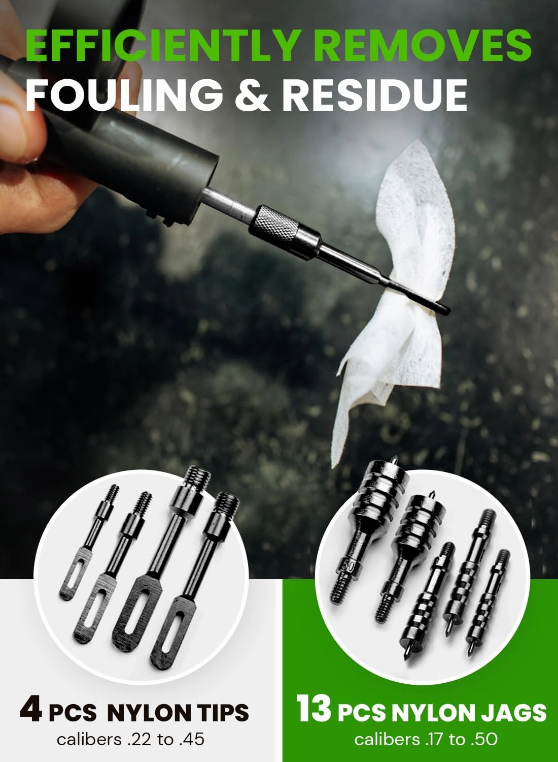 Universal Gun Cleaning Kit for All Guns - Portable Gun Cleaning Kits for Handguns and Rifles, Shotgun, Airsoft - Incl. Stainless Steel Rods, Brass Jags, Gun Cleaning Patches, Cleaning Swabs