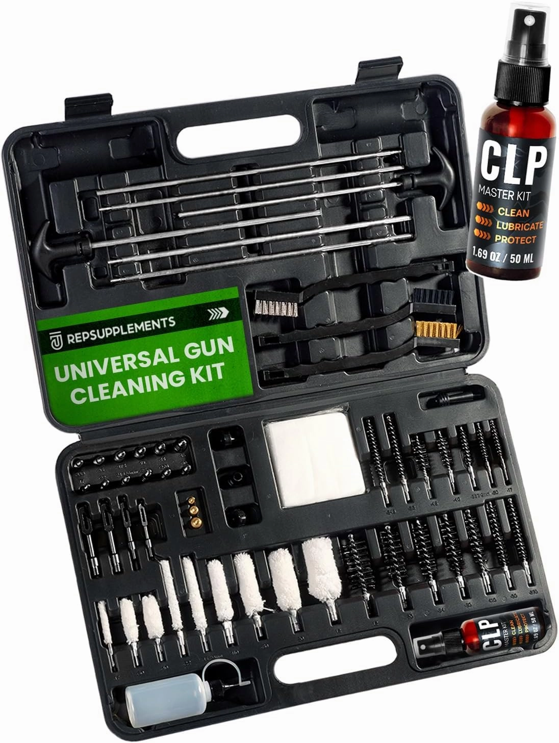 Universal Gun Cleaning Kit for All Guns - Portable Gun Cleaning Kits for Handguns and Rifles, Shotgun, Airsoft - Incl. Stainless Steel Rods, Brass Jags, Gun Cleaning Patches, Cleaning Swabs