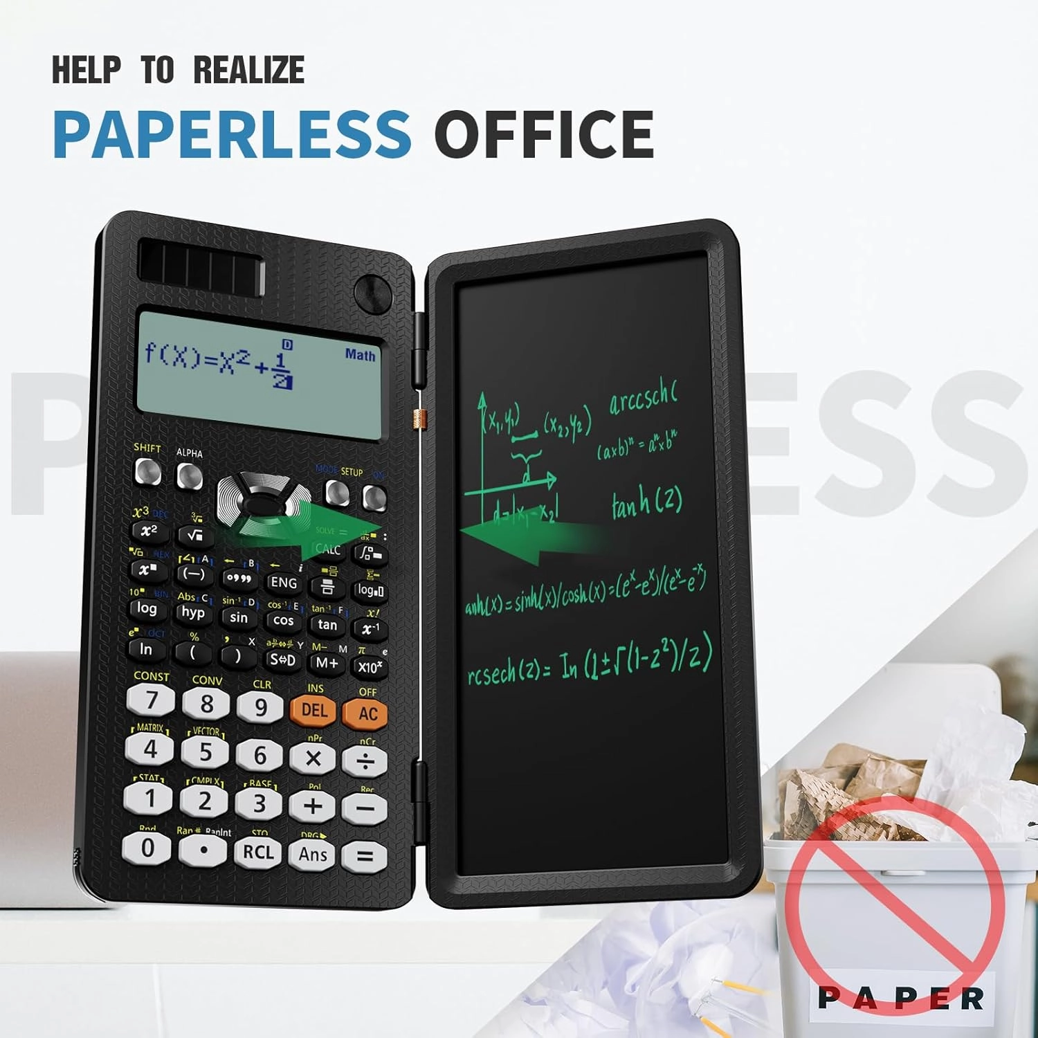 Upgraded 991ES Plus Desktop Scientific Calculator, ROATEE Calcpad Multiview 4-Line Display with Erasable LCD Writing Tablet, Solar Battery Power with Notepad for School and Business