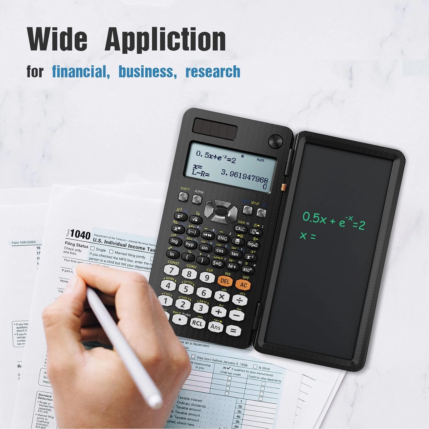 Upgraded 991ES Plus Desktop Scientific Calculator, ROATEE Calcpad Multiview 4-Line Display with Erasable LCD Writing Tablet, Solar Battery Power with Notepad for School and Business