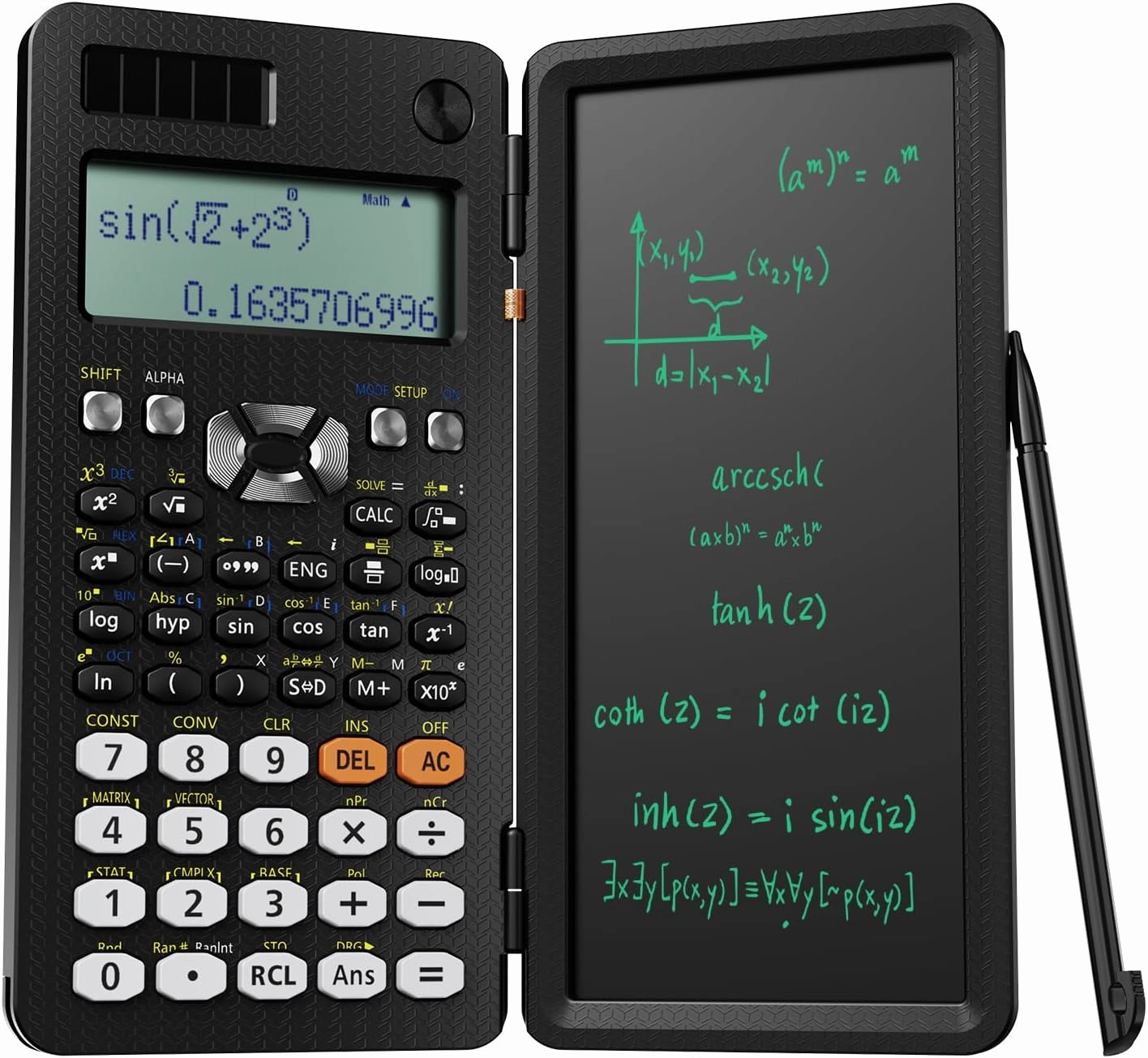 Upgraded 991ES Plus Desktop Scientific Calculator, ROATEE Calcpad Multiview 4-Line Display with Erasable LCD Writing Tablet, Solar Battery Power with Notepad for School and Business