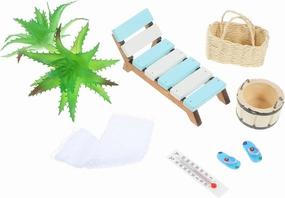 Vaguelly Miniature Beach Accessories Kit - 1:12 Dollhouse Beach Chair, Basket, Bucket, Seaside Decor for DIY Fairy Garden & Dollhouse Cake Toppers