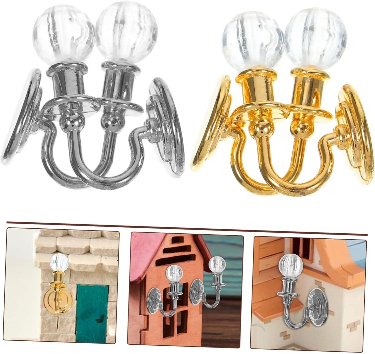 VANZACK 4sets Miniature Dollhouse Decor Wall Lamp Photo Props Miniature Wall Lights for Realistic Mini House Setting 2pairs*4