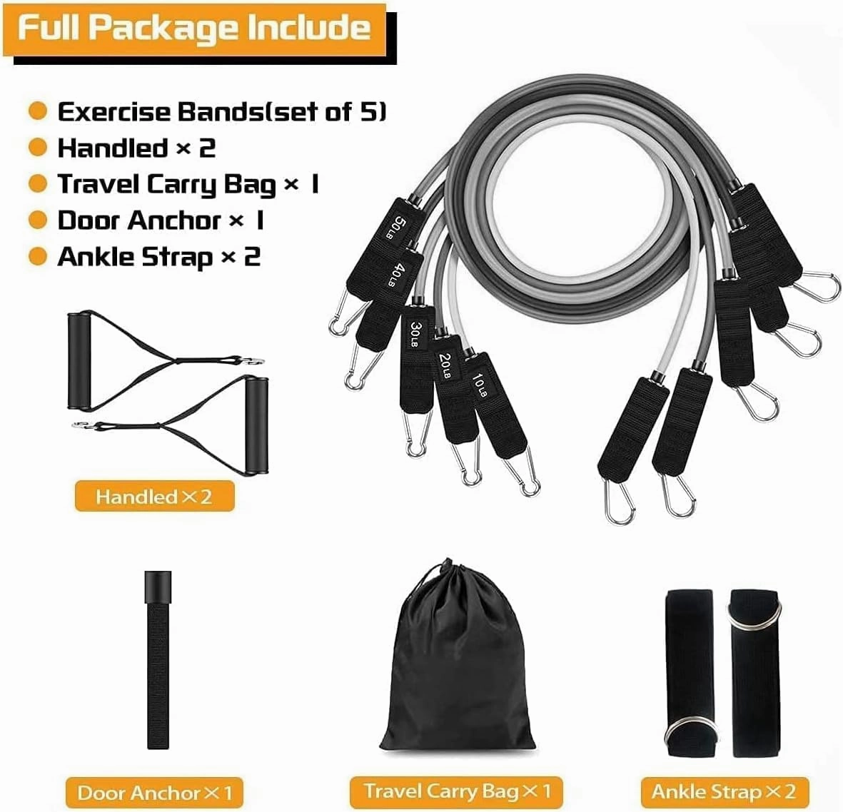 VEICK Resistance Bands, Exercise Bands, Workout Bands Set for Working Out with Handles for Men Women, Elastic Exercising Bands for Fitness Weights Work Out at Home Gym