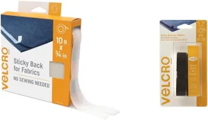 VELCRO Brand Sticky Back for Fabrics, 10 Ft Bulk Roll No Sew Tape, White & Sticky Back for Fabrics | 24" x 3/4" Tape with Adhesive| Cut Strips to Length Permanent Bond to Clothing