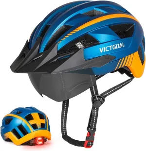 VICTGOAL Bike Helmet for Men Women with Led Light Detachable Magnetic Goggles Removable Sun Visor Mountain & Road Bicycle Helmets Adjustable Size Adult Cycling Helmets