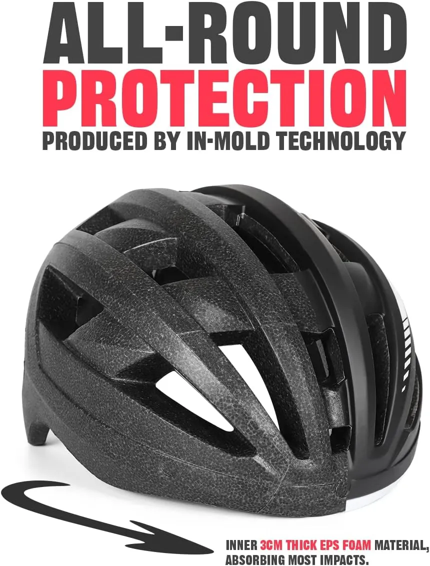 VICTGOAL Bike Helmet for Men Women with Led Light Detachable Magnetic Goggles Removable Sun Visor Mountain & Road Bicycle Helmets Adjustable Size Adult Cycling Helmets