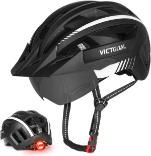 VICTGOAL Bike Helmet for Men Women with Led Light Detachable Magnetic Goggles Removable Sun Visor Mountain & Road Bicycle Helmets Adjustable Size Adult Cycling Helmets
