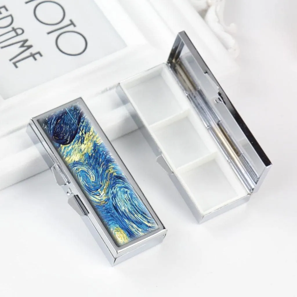 Vincent Van Gogh The Starry Night Pill Box for Purse or Pocket Pill Case Decorative Boxes Gift Box Pill Organizer for Travel Pill Box