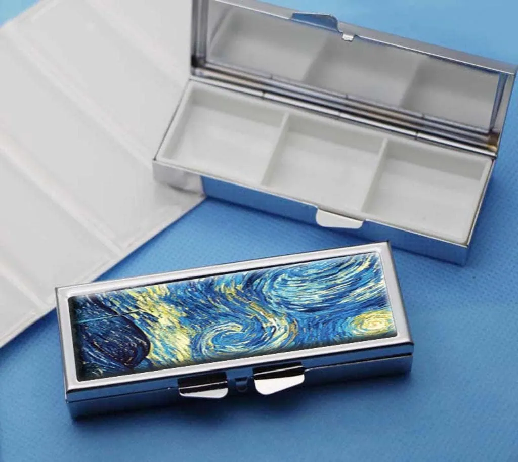 Vincent Van Gogh The Starry Night Pill Box for Purse or Pocket Pill Case Decorative Boxes Gift Box Pill Organizer for Travel Pill Box