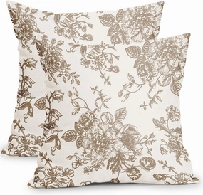 Vintage Floral Pillow Covers 18x18 Inch Set of 2 Tan and Cream Floral Throw Pillow Covers Chinoiserie Flower Pillowcases Rustic Farmhouse Cotton Linen Cushion Covers for Couch Bed Sofa Home Decor