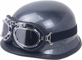 Vintage Motorcycle Half Helmets DOT Approved Motor Retro Helmet Brain-Cap Built-in Goggles Moped Cruiser Moto Cruiser Chopper Half Shell Jet Half Helmet Outdoors Sports Youth Men Women