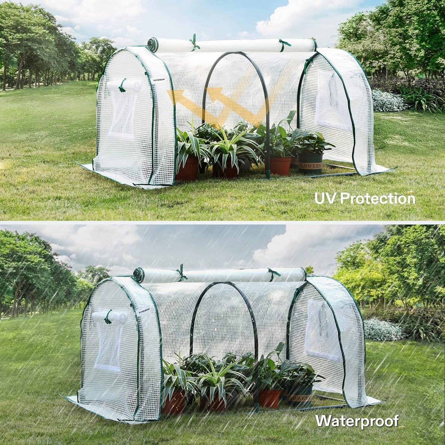 VIVOSUN Portable Mini Greenhouse 47x23x23-Inch Tunnels, PE Cover with Roll-up Zipper Door, for Indoor Outdoor or Garden Plant Growing, White