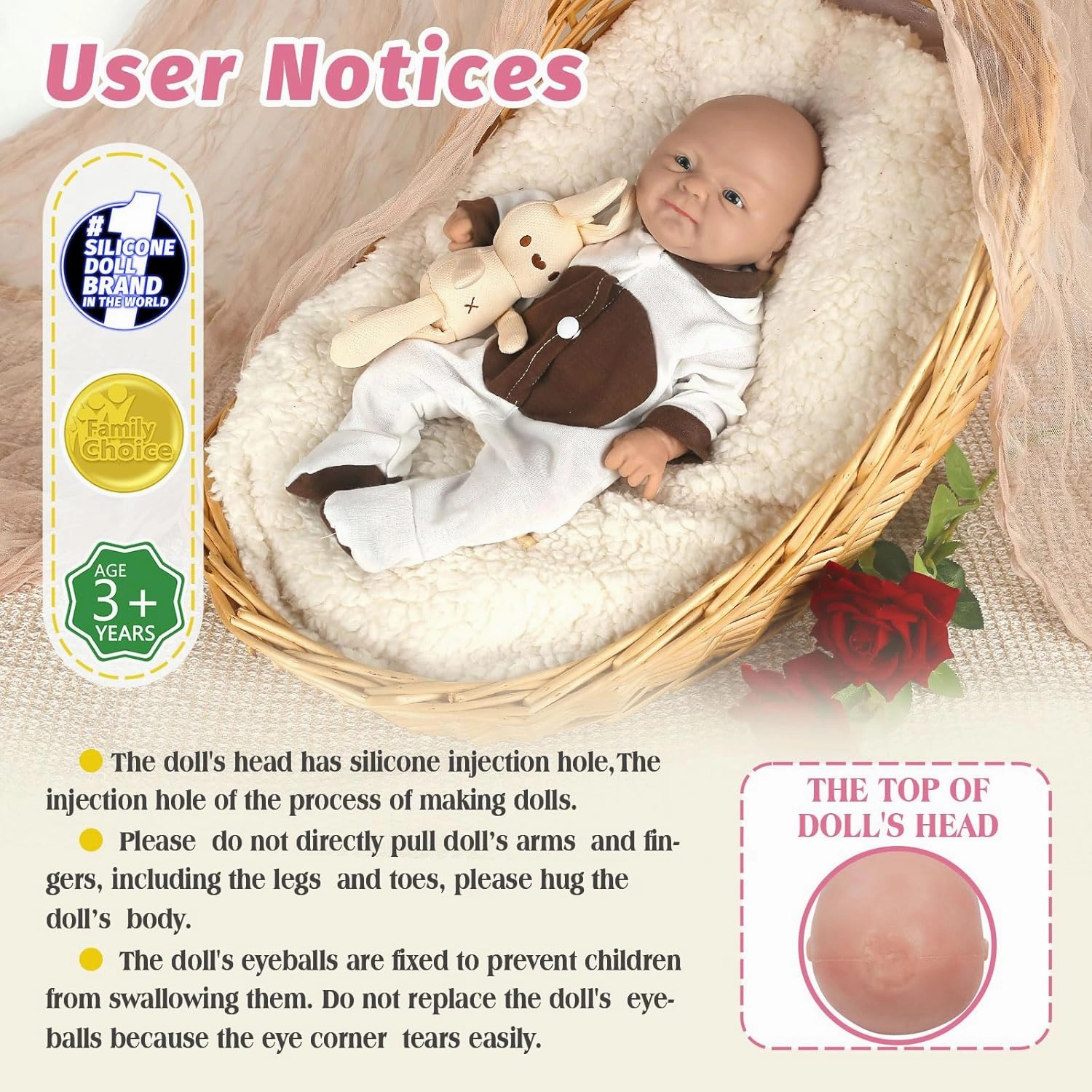 Vollence 16 inch Full Silicone Baby Doll Girl Eye Open Anatomically Correct Stress Relief Anti-Stress Toys for Kids Toddlers Child Children Birthday Chirstmas Gifts