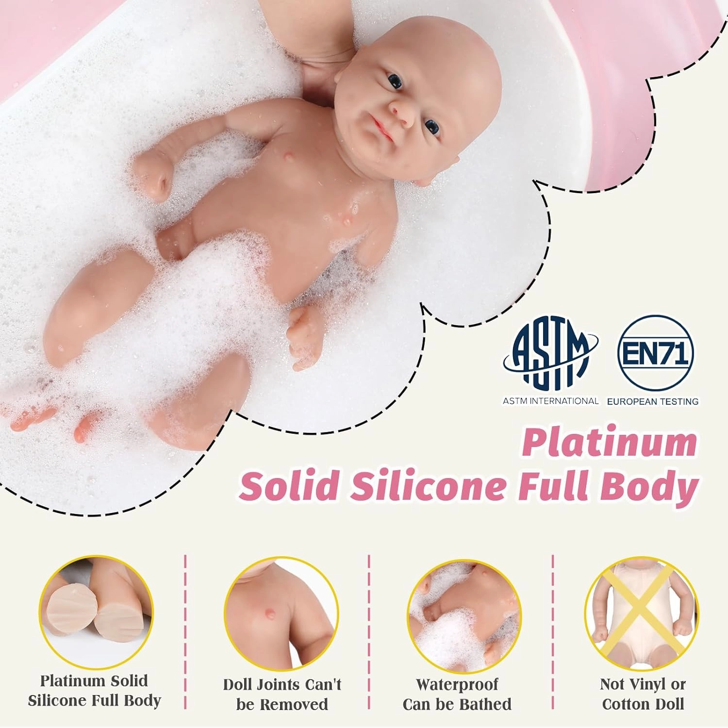 Vollence 16 inch Full Silicone Baby Doll Girl Eye Open Anatomically Correct Stress Relief Anti-Stress Toys for Kids Toddlers Child Children Birthday Chirstmas Gifts