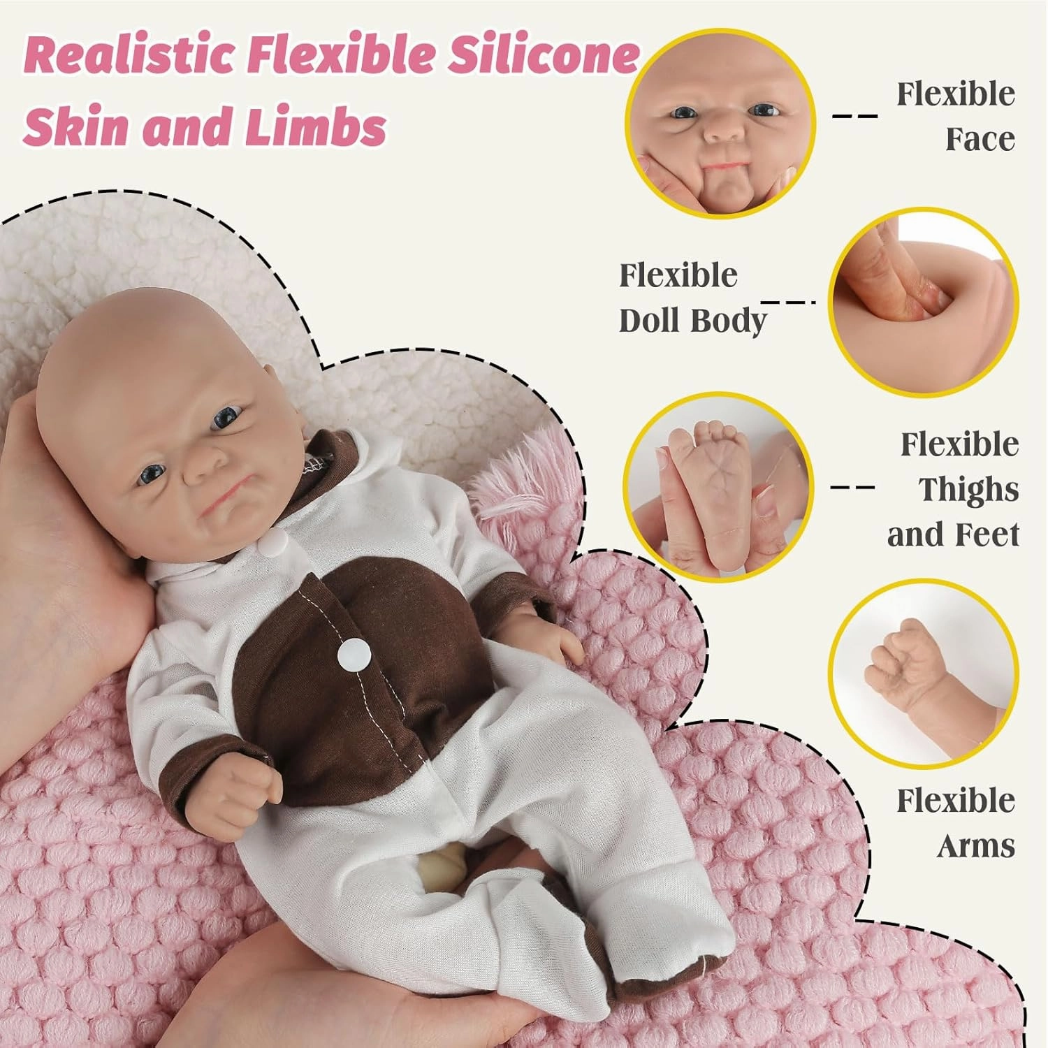 Vollence 16 inch Full Silicone Baby Doll Girl Eye Open Anatomically Correct Stress Relief Anti-Stress Toys for Kids Toddlers Child Children Birthday Chirstmas Gifts