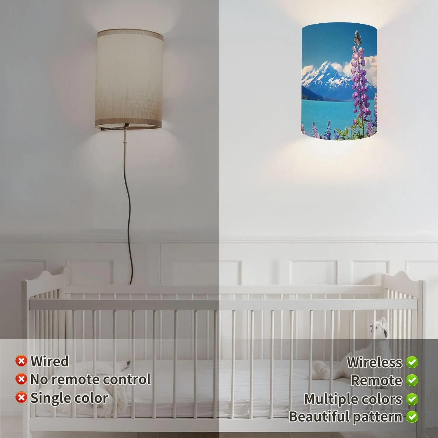 Wall Sconces Set of Two Battery Operated Lupins Shore Mt Cook New Zealand Plug in Wall Lights Fixtures Remote Dimmable for Bedroom Living Room Hallway