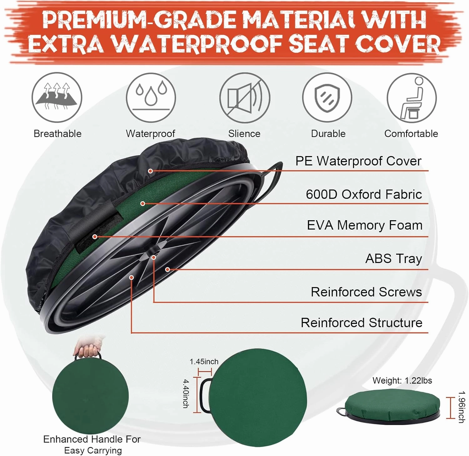 WarBull 5 Gallon Bucket Seat, 360-Degree Swivel Seat Foam Cushion Bucket Seat Lid with Waterproof Cover for Dove Duck Hunting, Fishing, Baseball, Gardening and Camping