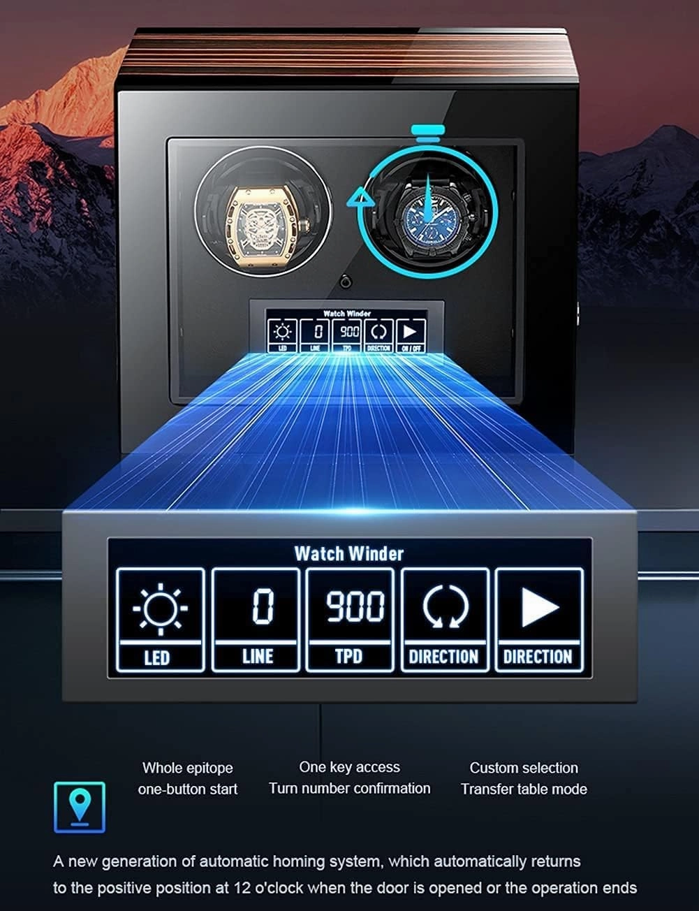 Watch Winder Automatic Watch Winder Box with Quiet Motor and 15 Rotation Modes LED Illumination Remote Control LCD Display Watch Winder