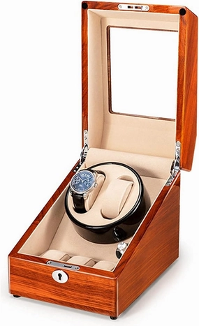 Watch Winder for 2 3 Automatic Watches Anti-Magnetic Design with 5 Rotation Mode Setting in Wood Shell and Black Coffee Color Leather Winder Storage Display Case Box