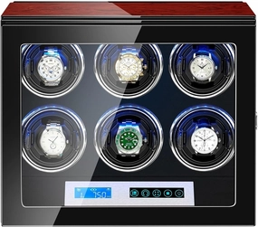 Watch Winder for Men's and Women's Automatic Watch with 6 Adjustable Watch Pillow Motors Touch Screen LCD Digital Display LED Illumination Watch Display Case (6 0)