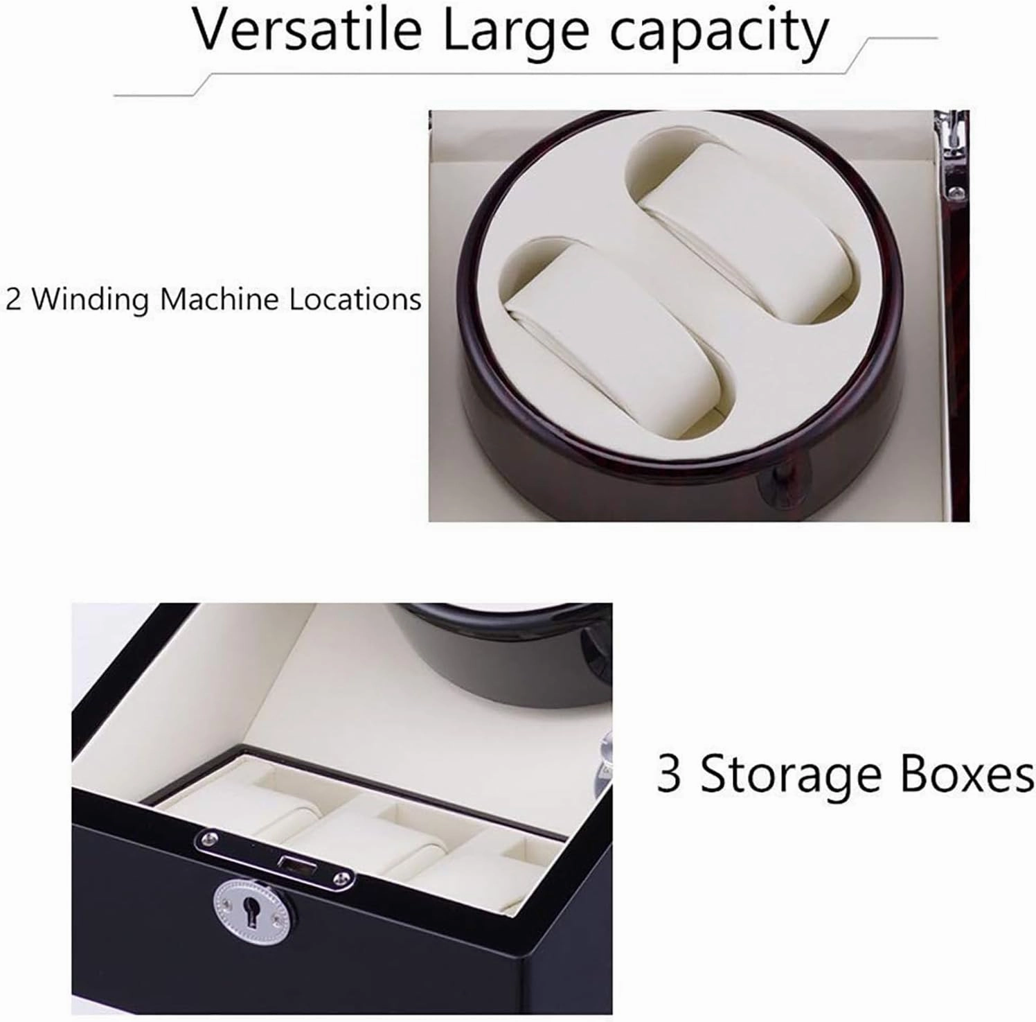Watch Winders, Automatic Watch Winder Box, 4 Rotation Modes, 2 Winder Positions and 3 Watch Winder Storage Case (Black White)