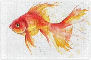 Watercolor Fishes Orange Puzzle for Adults 1000 Pieces Jigsaw Puzzle for Kids Difficult Hard Challenging Interlock Perfectly Puzzles for Women High Resolution Puzzle, 29.5 x 19.7 in