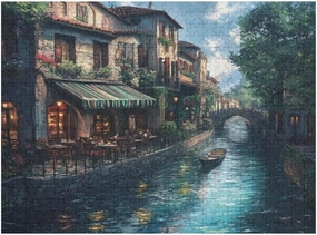 Waterway with Curious Riverside Bistro 500 Piece Jigsaw Puzzle for Adults, Home Decor Birthday Party Gift Family Game Toy as Wall Art Decor Poster