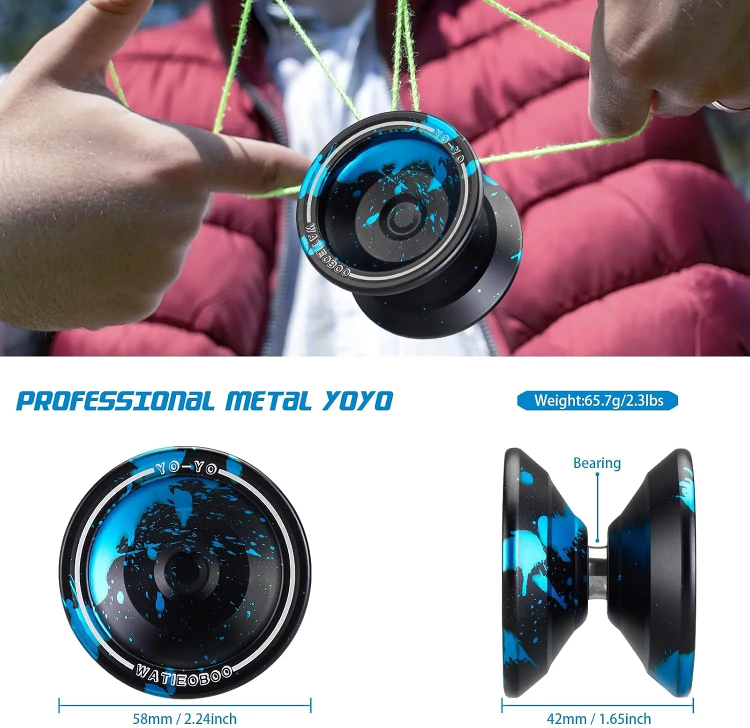 WATIEOBOO WA-01 Dual-Mode Metal Yo-Yo - Beginner Friendly Responsive System for Kids & Unresponsive Trick Yoyo for Adults, Competition-Ready with Gloves, Case & 10 Strings