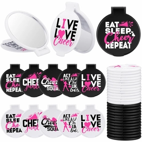 Wenqik 50 Pcs Cheerleader Mirror Gifts Cheerleading Compact Mirror Bulk Folding Pocket Portable Makeup Mirrors Cheer Party Favors for Team Friendship Gift(Pink Cheer)