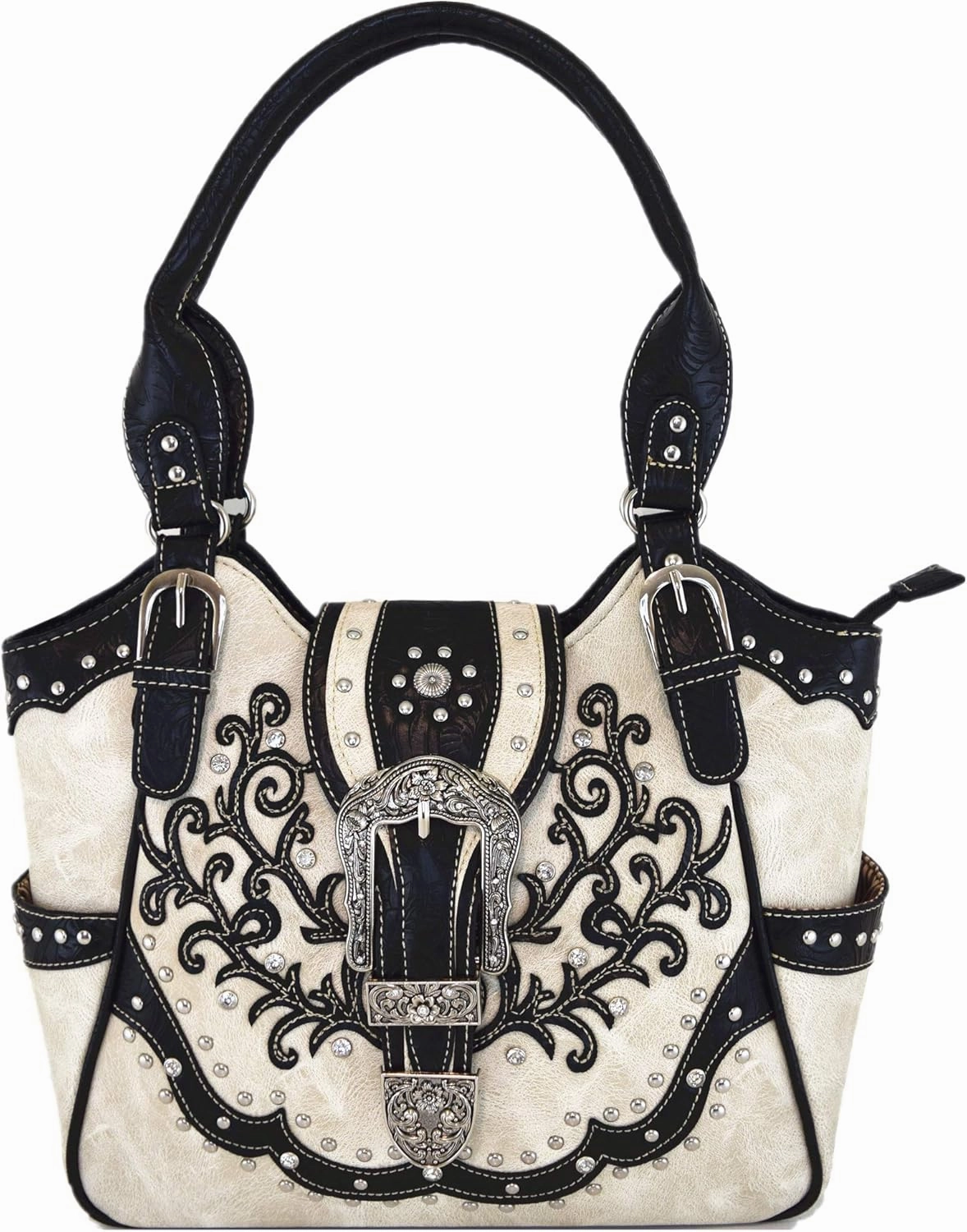 Western Style Tooled Leather Buckle Concealed Carry Purse Country Handbag Women Shoulder Bag Wallet Set