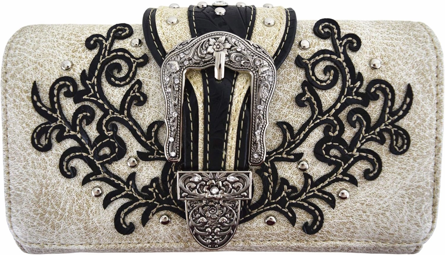 Western Style Tooled Leather Buckle Concealed Carry Purse Country Handbag Women Shoulder Bag Wallet Set