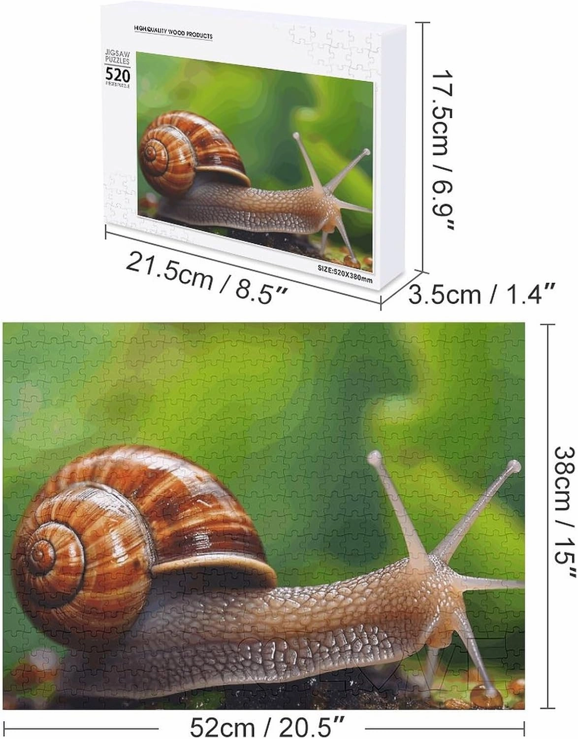Wildlife Animal Snail Puzzles 520 Pieces Personalized Jigsaw Puzzles Wildlife Animal Snail Photo Puzzle Challenging Picture Puzzle for Adults Personaliz Jigsaw with Storage Bag (20.5" X 15")