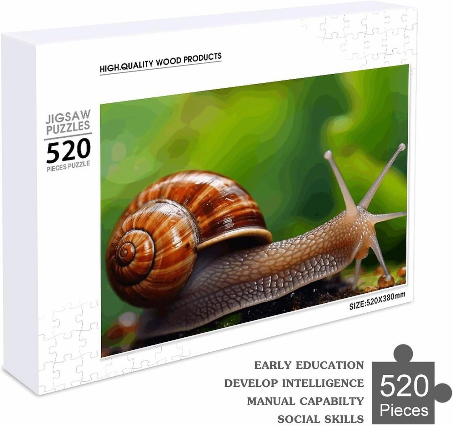 Wildlife Animal Snail Puzzles 520 Pieces Personalized Jigsaw Puzzles Wildlife Animal Snail Photo Puzzle Challenging Picture Puzzle for Adults Personaliz Jigsaw with Storage Bag (20.5" X 15")