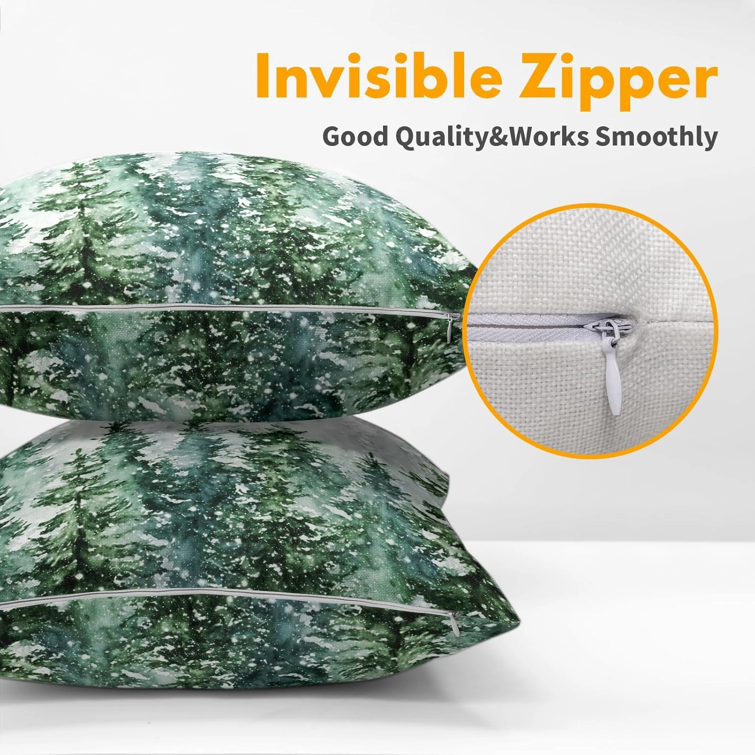 Winter Forest Pillow Covers 18x18 Inch 2Pcs Watercolor Green Misty Pine Tree Nature Landscape Throw Pillows Cover Mountain Square Cushion Cover for Home Sofa Patio Living Room