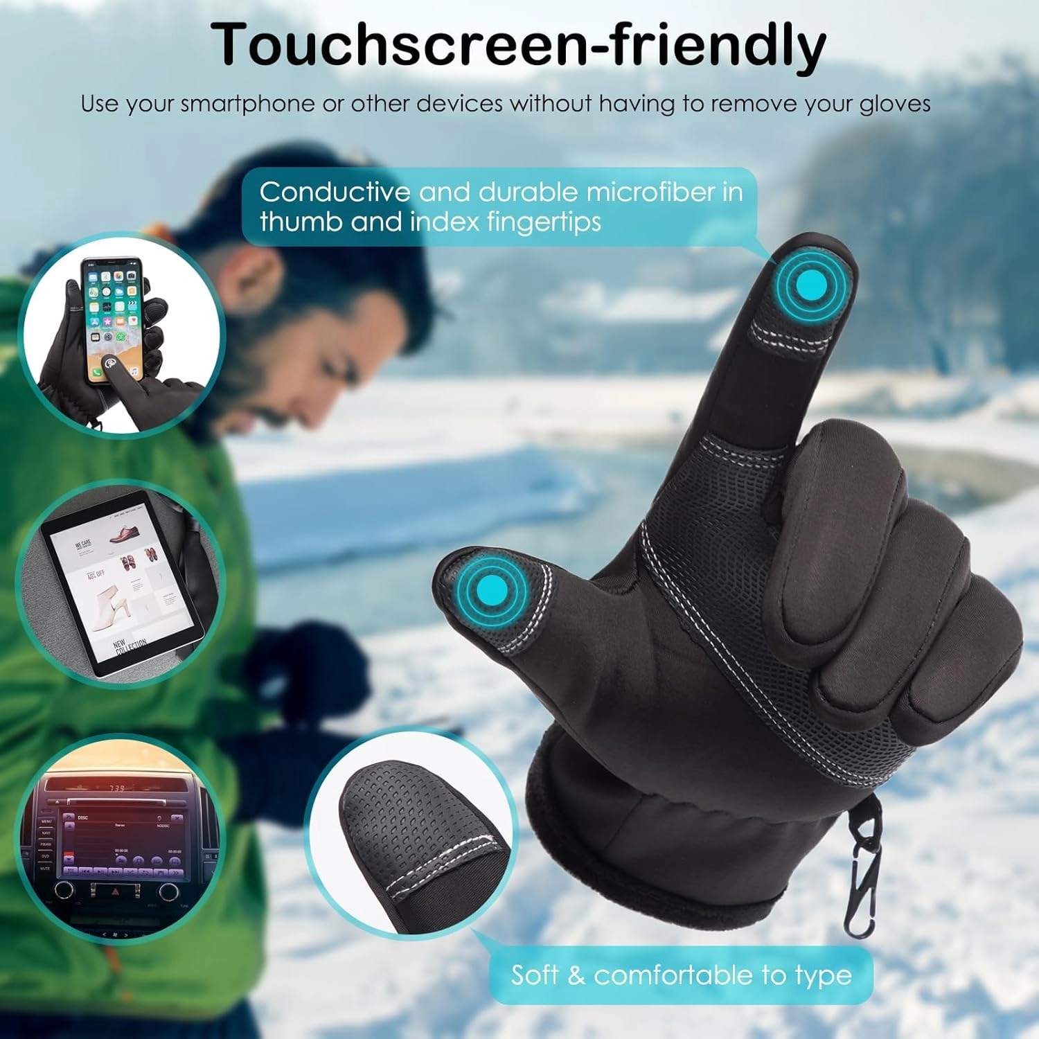 Winter Warm Gloves,Touchscreen Cold Weather Driving Gloves Windproof Anti-Slip Sports Gloves for Cycling Running Skiing Hiking Climbing,Men ＆ Women