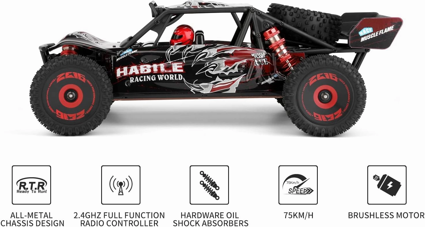 WLtoys XK 124016 V2 1/12 4WD 75km/h High-Speed Brushless Motor Off-Road Remote Control Drift Climbing RC Racing Car Adults,Kids Toys (124016 1 * 2200)