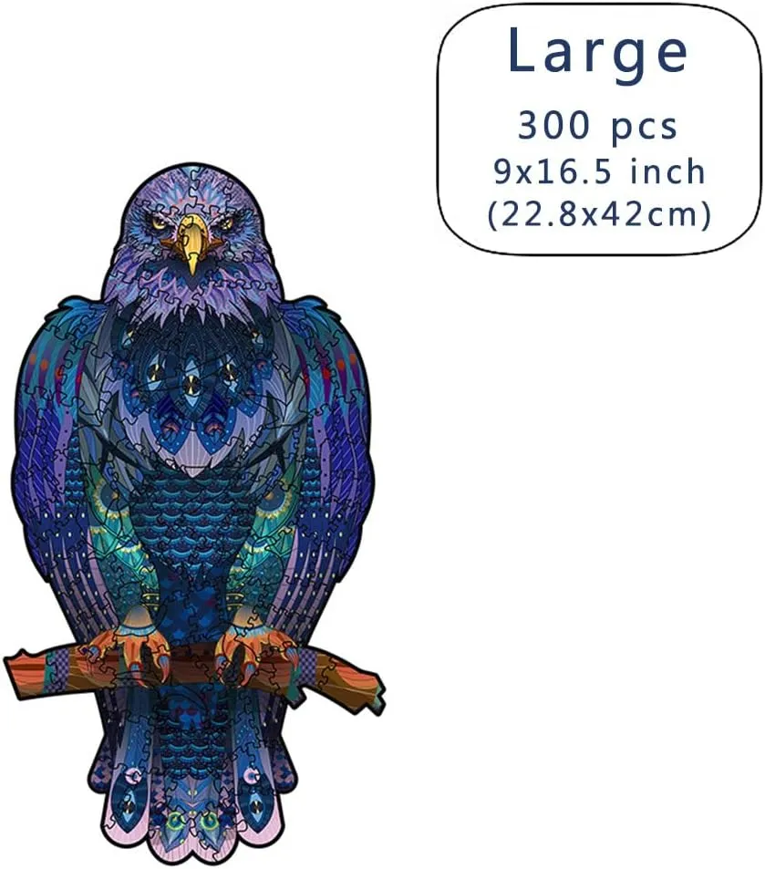Wood Cut Puzzles, Wooden Jigsaw Puzzles, Animals Shaped Unique Wooden Puzzles for Adults and Kids, Cool Gadgets Magic Liberty Puzzles, Cartoon Mysterious Purple Eagle (Large 300 pcs)