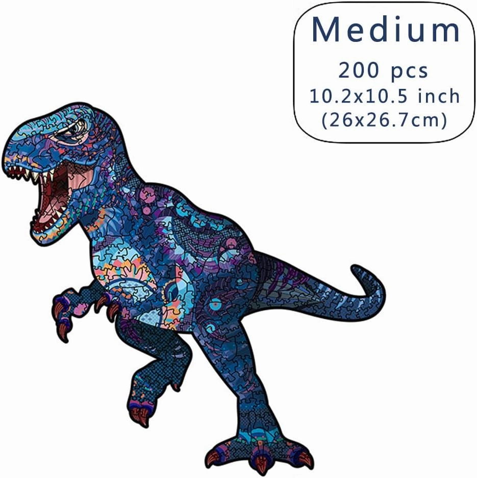 Wood Cut Puzzles, Wooden Jigsaw Puzzles, Animals Shaped Unique Wooden Puzzles for Adults and Kids, Cool Gadgets Magic Liberty Puzzles, Dinosaur Blue Tyrannosaurus (Medium 200 pcs)