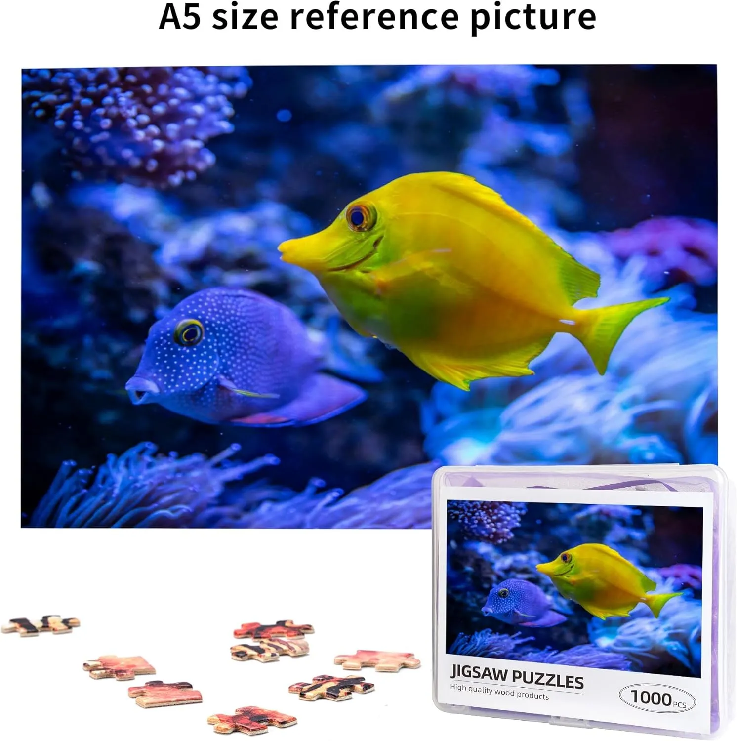 Wooden Puzzles Yellow and Blue Fish in The Water 500 Piece Mother's Day Children's Day Exercise Patience Puzzle Game - Education Intellectual Puzzle Game Toys Gift