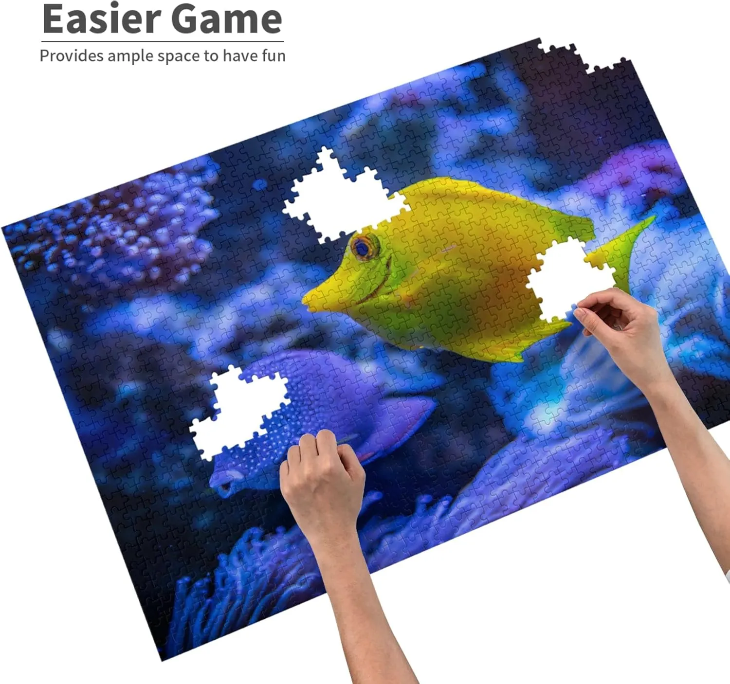 Wooden Puzzles Yellow and Blue Fish in The Water 500 Piece Mother's Day Children's Day Exercise Patience Puzzle Game - Education Intellectual Puzzle Game Toys Gift