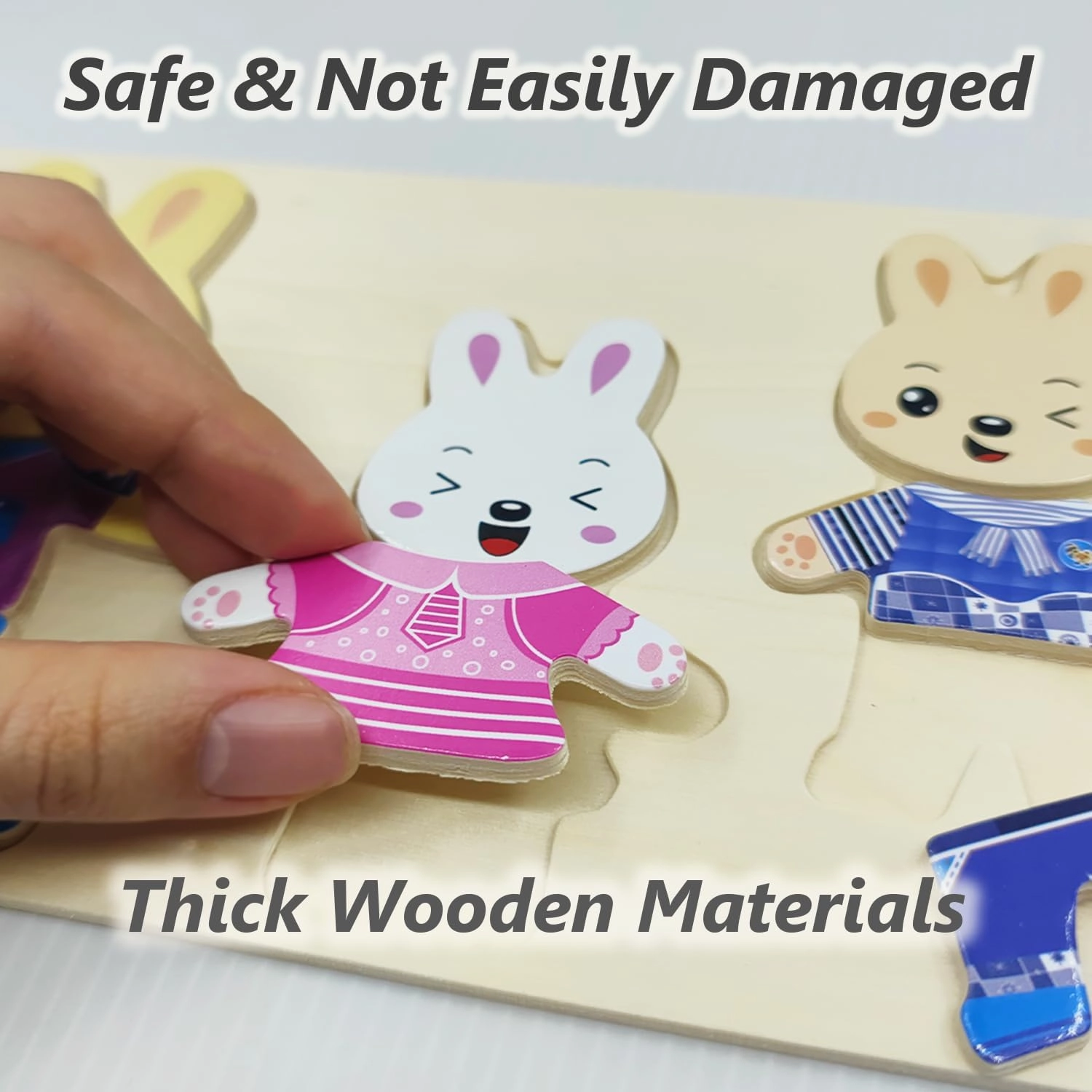 Wooden Bunny Family Dress-up Puzzle Box for Toddlers(72pcs),Change Clothes Puzzle Games, Preschool Learning Activities Toys for Kids Ages 3 
