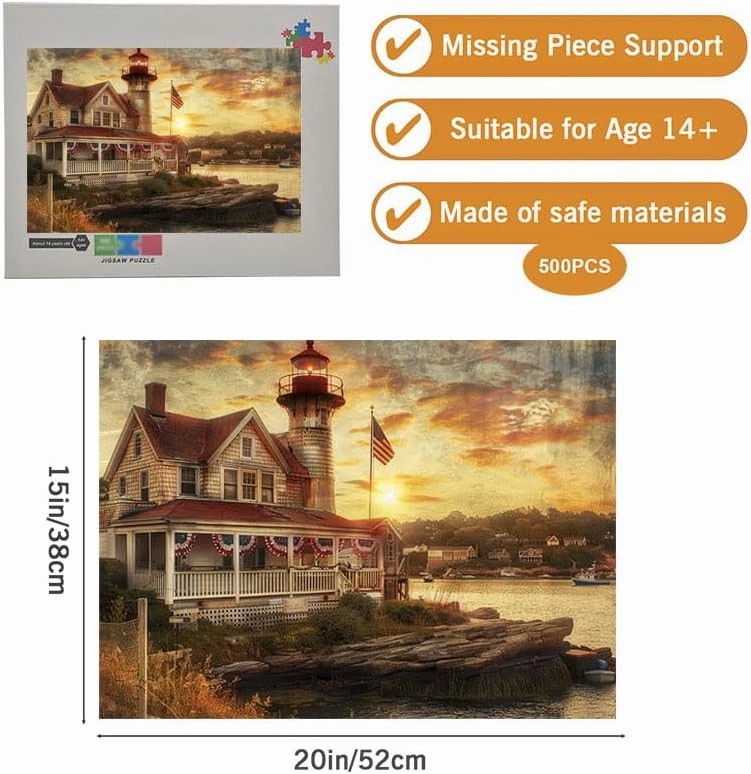 Wooden Jigsaw Puzzles for Adults 500 Piece Fishing Village at The Seaside Fun Family Activity Game for Teens and Adults