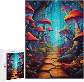 Wooden Puzzle Jungle Mushroom Trail Puzzle- Fairytale Forest Landscape Puzzle - Jigsaw Puzzle 500 Puzzle Pieces,Puzzle Enthusiasts Kids and Adults Funny Puzzle for Adult