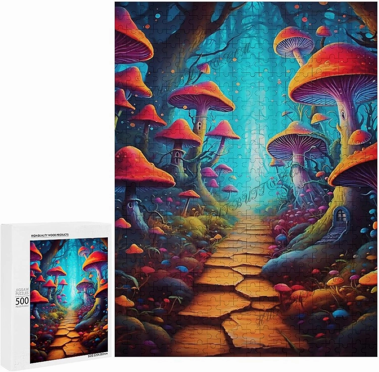 Wooden Puzzle Jungle Mushroom Trail Puzzle- Fairytale Forest Landscape Puzzle - Jigsaw Puzzle 500 Puzzle Pieces,Puzzle Enthusiasts Kids and Adults Funny Puzzle for Adult