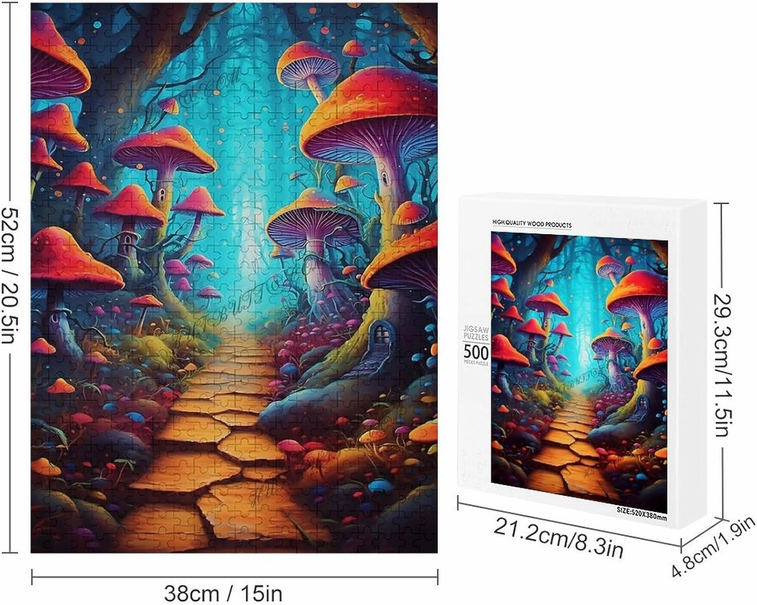 Wooden Puzzle Jungle Mushroom Trail Puzzle- Fairytale Forest Landscape Puzzle - Jigsaw Puzzle 500 Puzzle Pieces,Puzzle Enthusiasts Kids and Adults Funny Puzzle for Adult