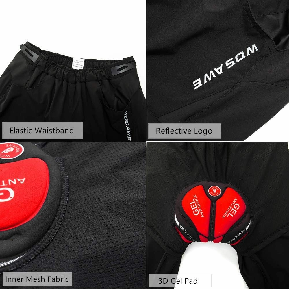 WOSAWE Mens Padded Cycling Shorts Loose-Fit Breathable Mountain Bike 2 in 1 Shorts