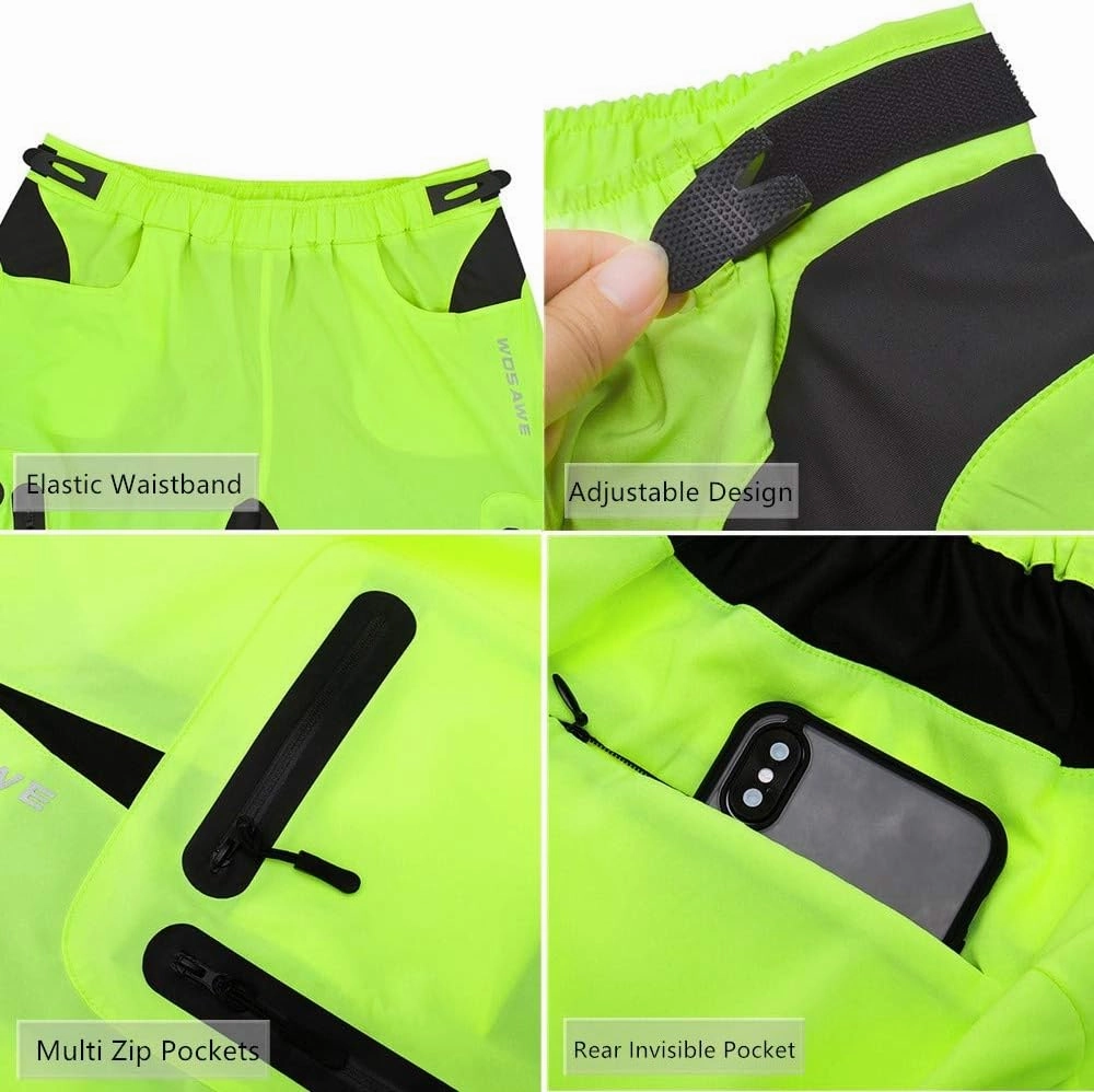 WOSAWE Mens Padded Cycling Shorts Loose-Fit Breathable Mountain Bike 2 in 1 Shorts