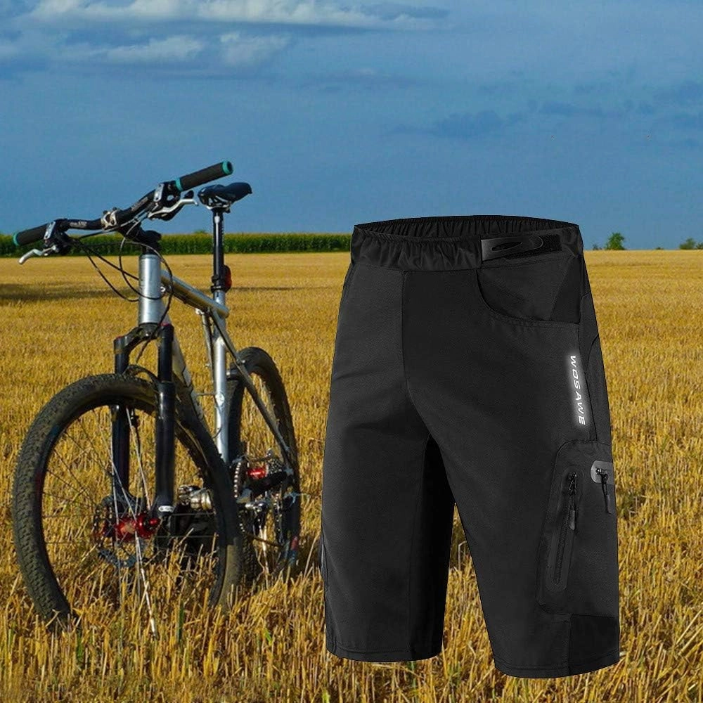 WOSAWE Mens Padded Cycling Shorts Loose-Fit Breathable Mountain Bike 2 in 1 Shorts