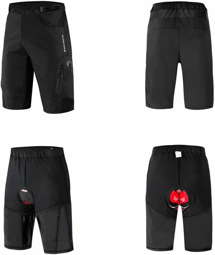 WOSAWE Mens Padded Cycling Shorts Loose-Fit Breathable Mountain Bike 2 in 1 Shorts